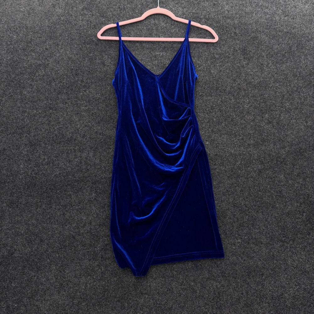 CBR Vintage Royal Blue Velvet Mini Dress Wrap V-Neck Sleeveless Small
